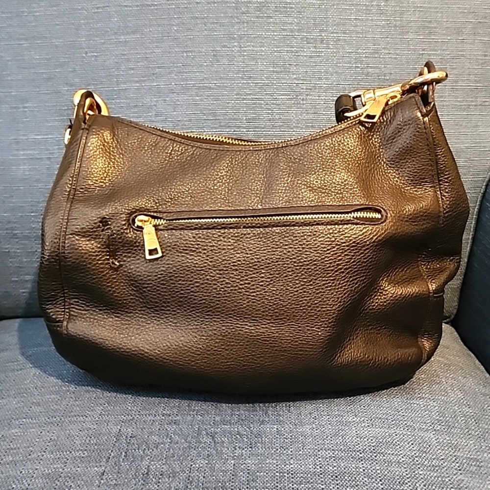 Coach Leather Back Zip Shoulder Bag Satchel Saddle Bag Black Gold - Picture 3 of 10